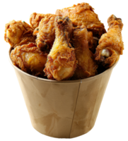 AI generated Crispy fried chicken in a paper bucket on transparent background - stock png. png