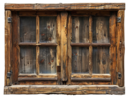 AI generated Vintage rustic wooden window with weathered shutters on transparent background - stock png. png