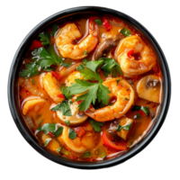 AI generated Savory red curry with shrimp and mixed vegetables in bowl on transparent background - stock png. png