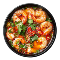 AI generated Savory red curry with shrimp and mixed vegetables in bowl on transparent background - stock png. png