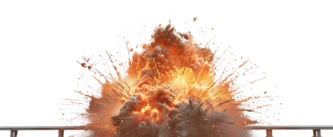 AI generated Dramatic explosion with intense flames on a bridge on transparent background - stock png. png