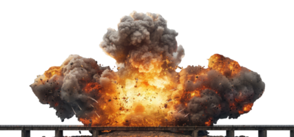 AI generated Dramatic explosion with intense flames on a bridge on transparent background - stock png. png