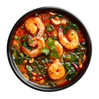 AI generated Savory red curry with shrimp and mixed vegetables in bowl on transparent background - stock png. png