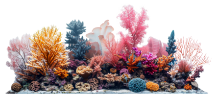 ai gegenereerd panoramisch visie van levendig kleurrijk koraal rif biodiversiteit Aan transparant achtergrond - voorraad png. png