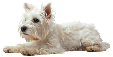 ai generado adorable Oeste tierras altas blanco terrier con un brillante Saco en transparente antecedentes - valores png. png