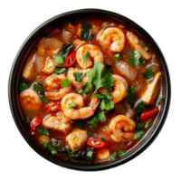 AI generated Savory red curry with shrimp and mixed vegetables in bowl on transparent background - stock png. png