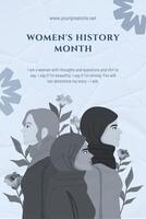 Blue Illustration Women's History Month Pinterest Graphic template