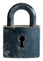 AI generated Single vintage padlock with rustic surface on transparent background - stock png. png