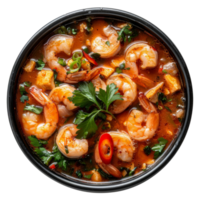 AI generated Savory red curry with shrimp and mixed vegetables in bowl on transparent background - stock png. png