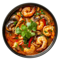 AI generated Savory red curry with shrimp and mixed vegetables in bowl on transparent background - stock png. png