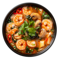 AI generated Savory red curry with shrimp and mixed vegetables in bowl on transparent background - stock png. png