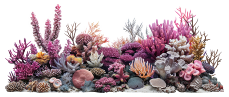 AI generated Panoramic view of vibrant colorful coral reef biodiversity on transparent background - stock png. png