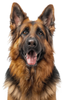 AI generated Alert German Shepherd dog with tongue out looking friendly on transparent background - stock png. png