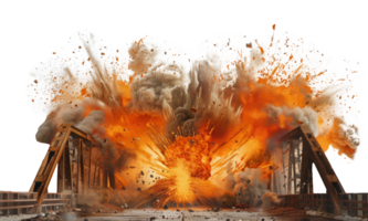 AI generated Dramatic explosion with intense flames on a bridge on transparent background - stock png. png