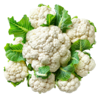 AI generated Fresh cauliflower with green leaves on transparent background - stock png. png