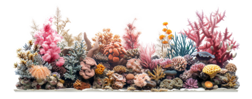 ai gerado diverso e colorida coral recife ecossistema embaixo da agua panorama em transparente fundo - estoque png. png