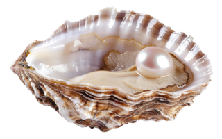 AI generated Lustrous pearl nestled within a natural oyster shell on transparent background - stock png. png