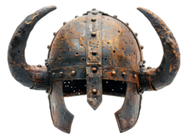 AI generated Ancient Norse Viking helmet with intricate metalwork and horns on transparent background - stock png. png