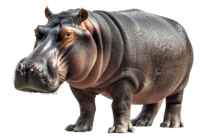 ai généré majestueux hippopotame permanent avec puissant présence sur transparent Contexte - Stock png. png