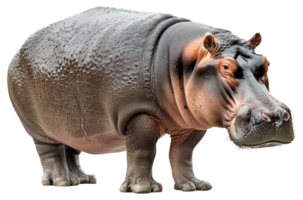 ai généré majestueux hippopotame permanent avec puissant présence sur transparent Contexte - Stock png. png