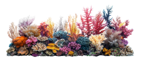 AI generated Diverse and colorful coral reef ecosystem underwater landscape on transparent background - stock png. png