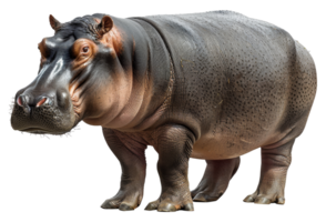 ai généré majestueux hippopotame permanent avec puissant présence sur transparent Contexte - Stock png. png