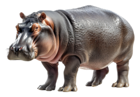 ai généré majestueux hippopotame permanent avec puissant présence sur transparent Contexte - Stock png. png