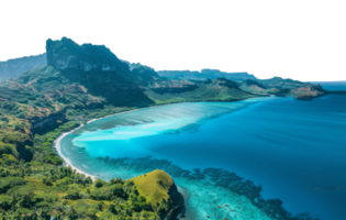 ai généré serein tropical lagune avec Azur des eaux et vert falaises sur transparent Contexte - Stock png. png