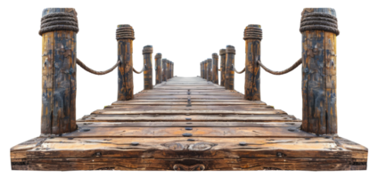 AI generated Wooden pier with rope railings on transparent background - stock png. png