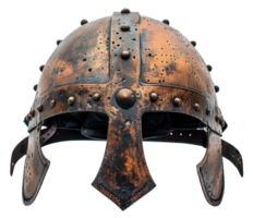 AI generated Ancient Norse Viking helmet with intricate metalwork and horns on transparent background - stock png. png