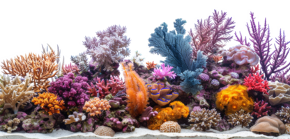 AI generated Diverse and colorful coral reef ecosystem underwater landscape on transparent background - stock png. png