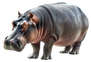 ai généré majestueux hippopotame permanent avec puissant présence sur transparent Contexte - Stock png. png