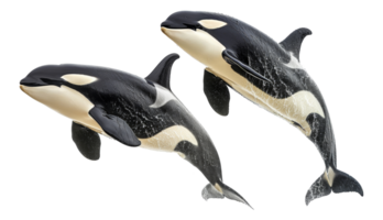 ai generiert Paar von Orcas Schwimmen zusammen im das Ozean auf transparent Hintergrund - - Lager png. png