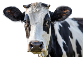 AI generated Black and white cow with attentive gaze on transparent background - stock png. png