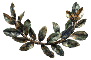 AI generated Laurel wreath crafted with elegant golden leaves on transparent background - stock png. png