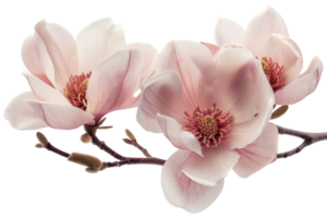 ai genererad delikat rosa magnolia blommor på gren på transparent bakgrund - stock png. png