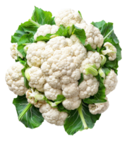 AI generated Fresh cauliflower with green leaves on transparent background - stock png. png
