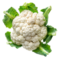 AI generated Fresh cauliflower with green leaves on transparent background - stock png. png