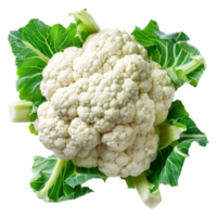 AI generated Fresh cauliflower with green leaves on transparent background - stock png. png