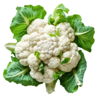 AI generated Fresh cauliflower with green leaves on transparent background - stock png. png