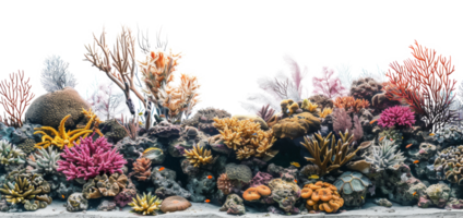 ai genererad panorama- se av vibrerande färgrik korall rev biologiska mångfalden på transparent bakgrund - stock png. png