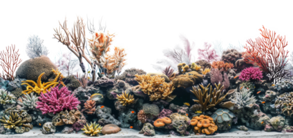 AI generated Panoramic view of vibrant colorful coral reef biodiversity on transparent background - stock png. png