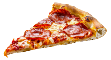 AI generated Hot pepperoni pizza slice with melting cheese on transparent background - stock png. png