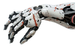 AI generated Futuristic white robotic arm with mechanical complexity on transparent background - stock png. png