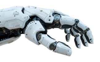 AI generated Futuristic white robotic arm with mechanical complexity on transparent background - stock png. png