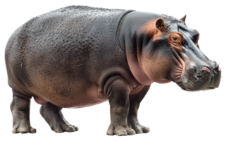 ai généré majestueux hippopotame permanent avec puissant présence sur transparent Contexte - Stock png. png