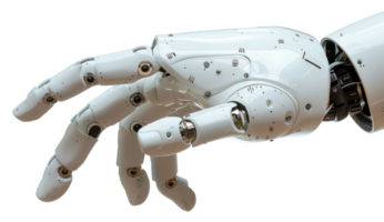 ai generiert futuristisch Weiß Roboter Arm mit mechanisch Komplexität auf transparent Hintergrund - - Lager png. png