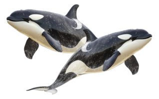 AI generated Pair of orcas swimming together in the ocean on transparent background - stock png. png