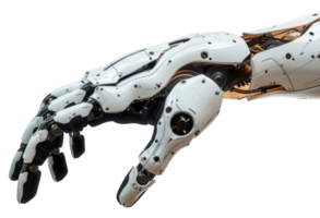 ai gegenereerd futuristische wit robot arm met mechanisch complexiteit Aan transparant achtergrond - voorraad png. png