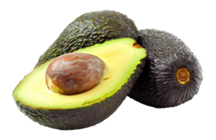 AI generated Ripe avocado cut in half revealing the seed on transparent background - stock png. png